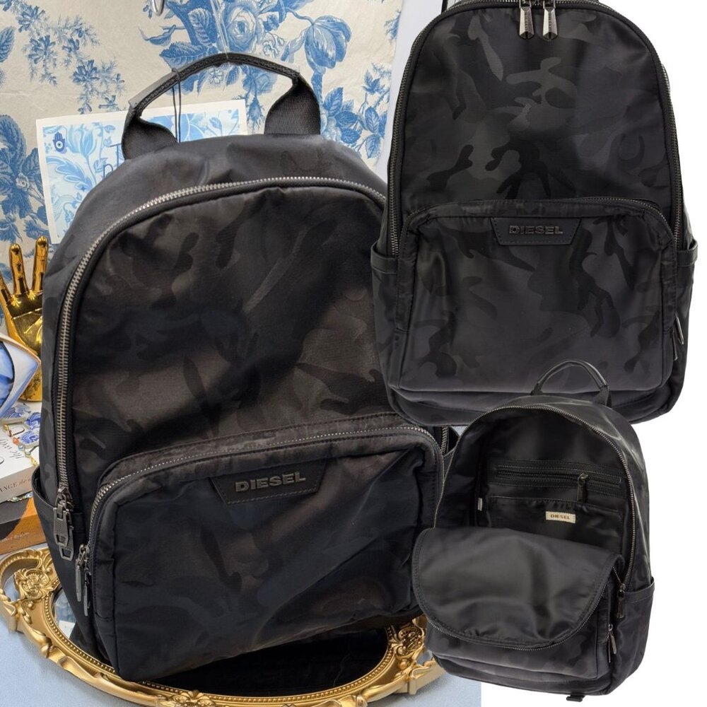 🆕 DIESEL 🧿 NWT Black Camo Nylon Backpack - Unisex